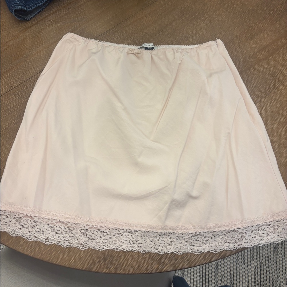 American Eagle Pale Pink Slip Skirt with Lace Trim